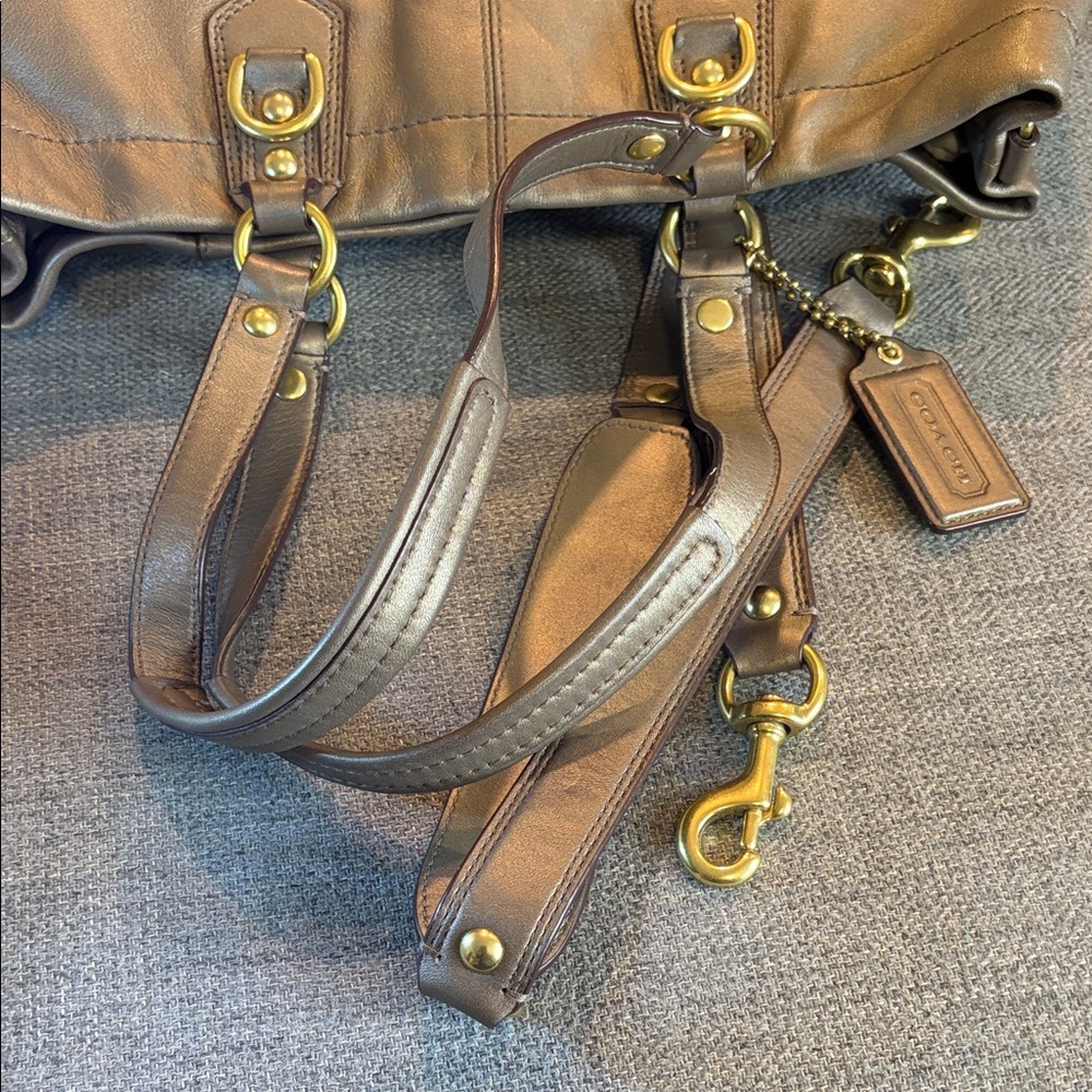 COACH Ashley Metallic Bronze Leather Carryall Satchel Bag (F15513) — NWOT - Picture 6 of 10
